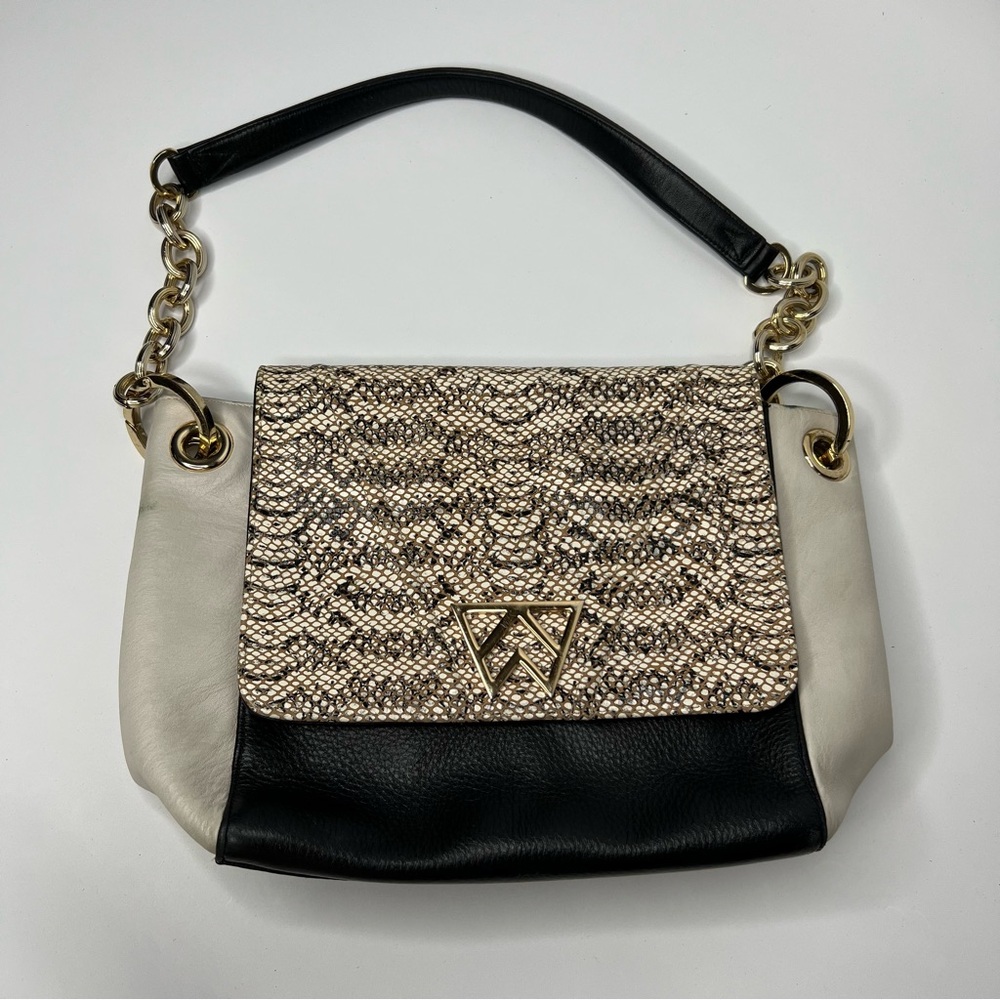Kelly Wynne Pop The Champagne Shoulder Bag in Black White Python Snake Print